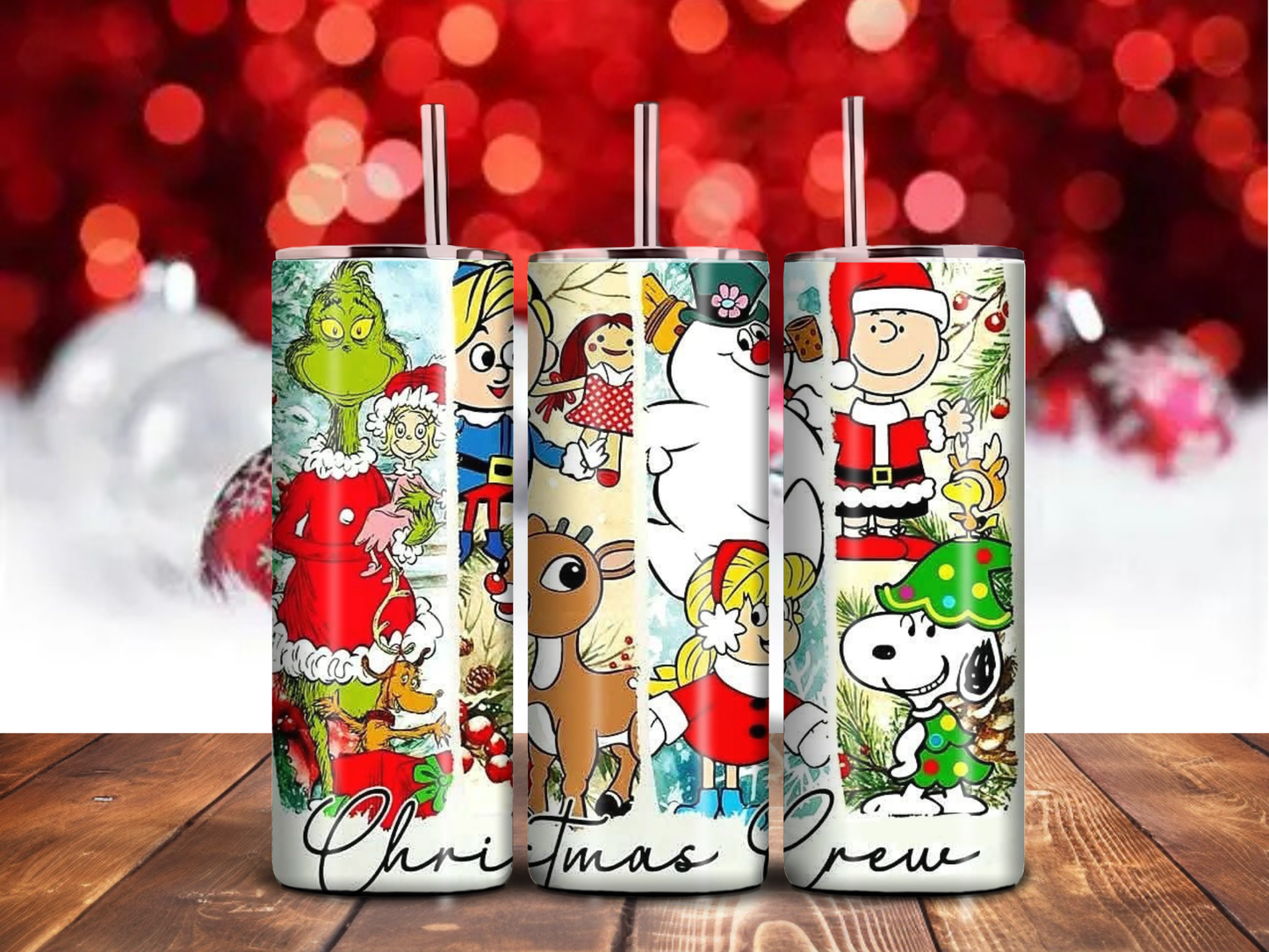 Christmas Characters Collage Tumbler – 20oz Skinny Holiday Cup Festive Sublimated Drinkware