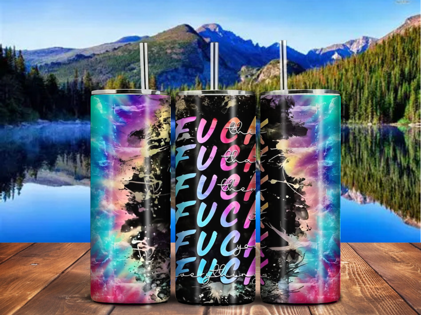 F This That Them It You – 20oz Galaxy Attitude Tumbler | Rainbow Splatter Sublimation