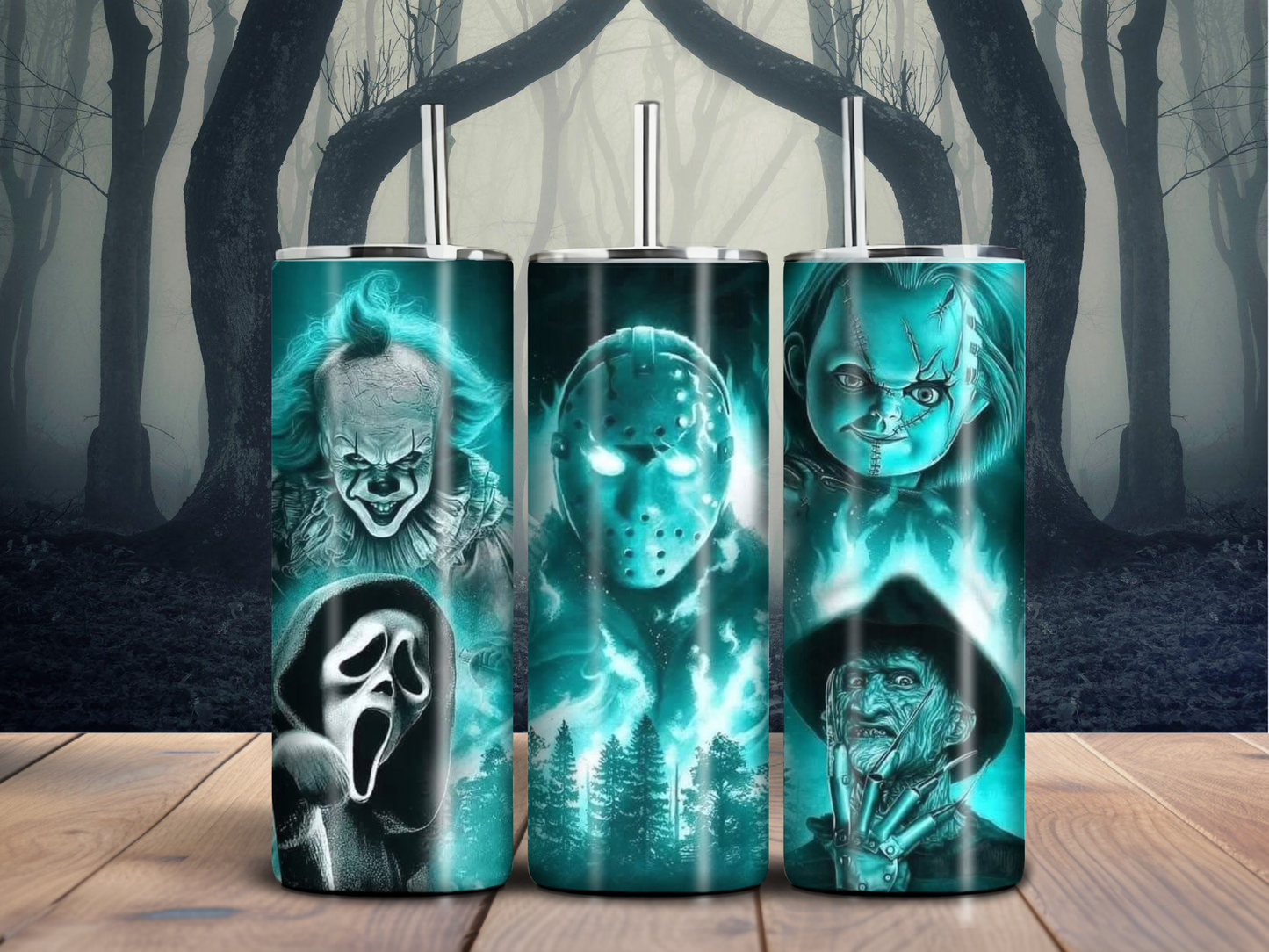 Glowing Horror Icons Tumbler – 20oz Stainless Steel Screamer Cup