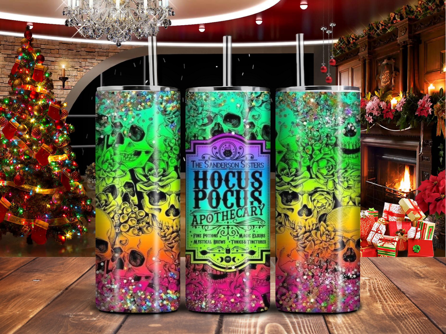 Hocus Pocus Apothecary 20oz Tumbler – Sanderson Sisters Skull & Glitter Potion Design