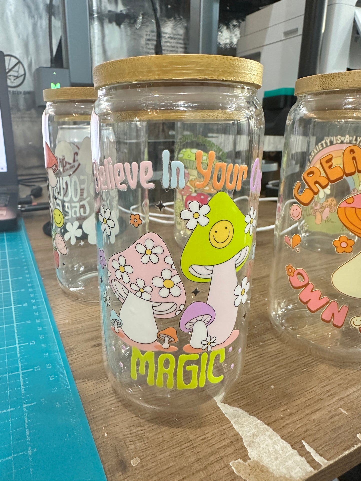 Believe in Your Own Magic Libby Glass – 16oz Boho Mushroom Cup with Bamboo Lid