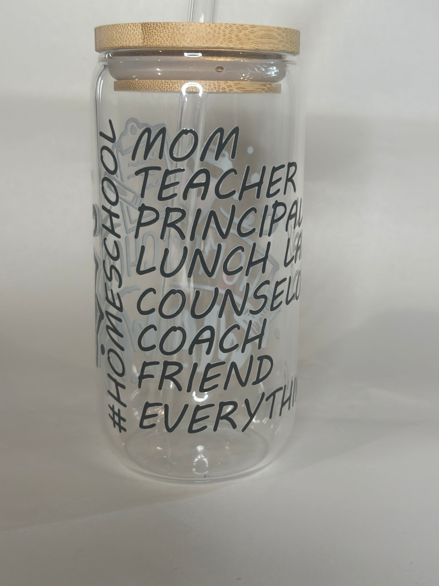 Homeschool Mama 16oz Libby Glass with Bamboo Lid & Straw – Teacher Gift, Mom Life Drinkware