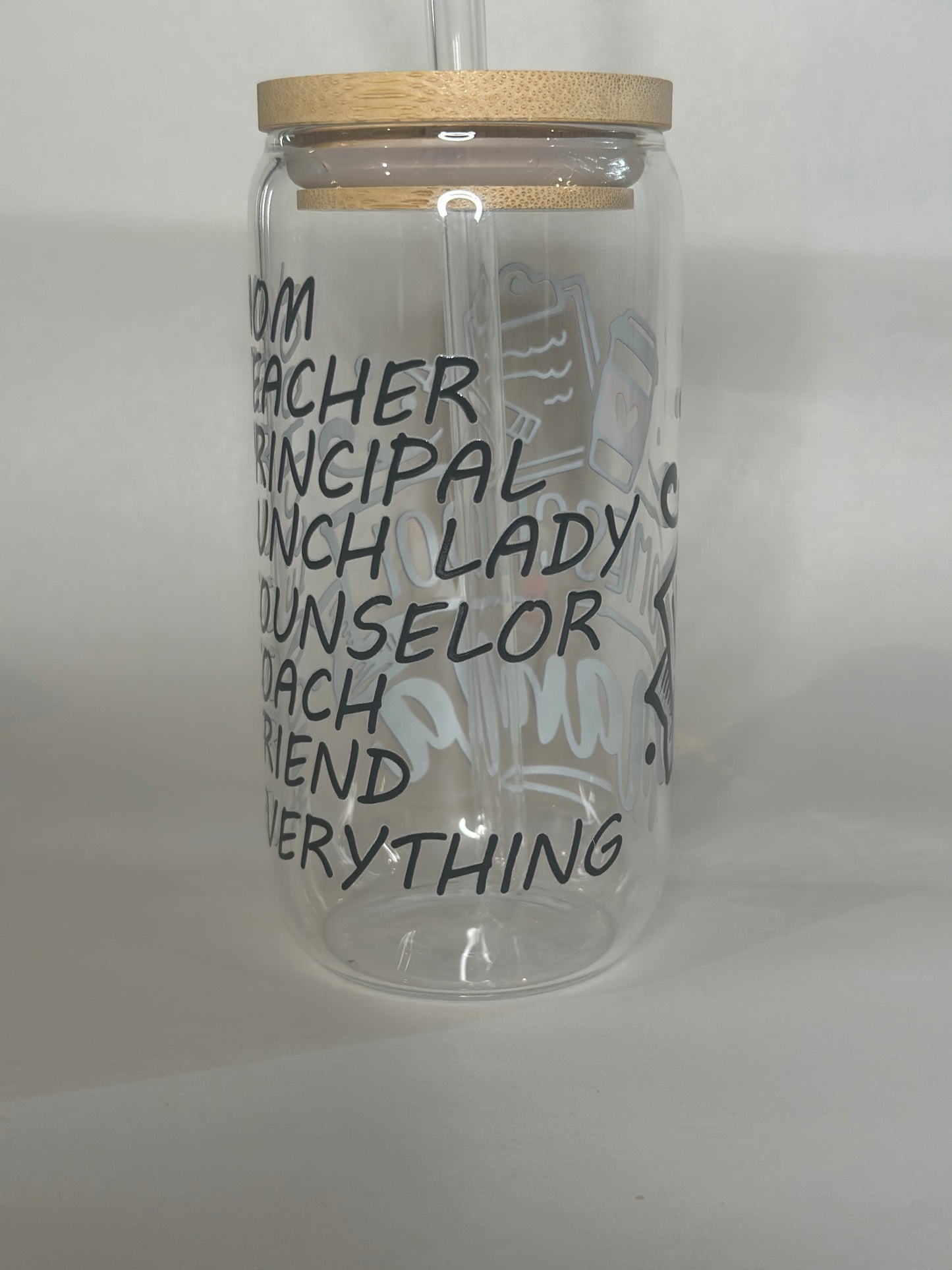 Homeschool Mama 16oz Libby Glass with Bamboo Lid & Straw – Teacher Gift, Mom Life Drinkware