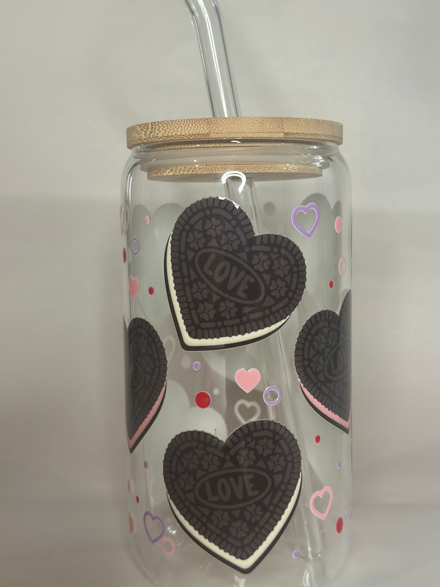 Love Cookie Libby Glass – 16oz Heart Cookie Glass Cup with Lid & Straw