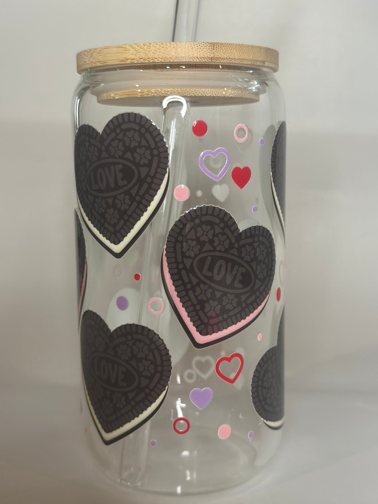 Love Cookie Libby Glass – 16oz Heart Cookie Glass Cup with Lid & Straw