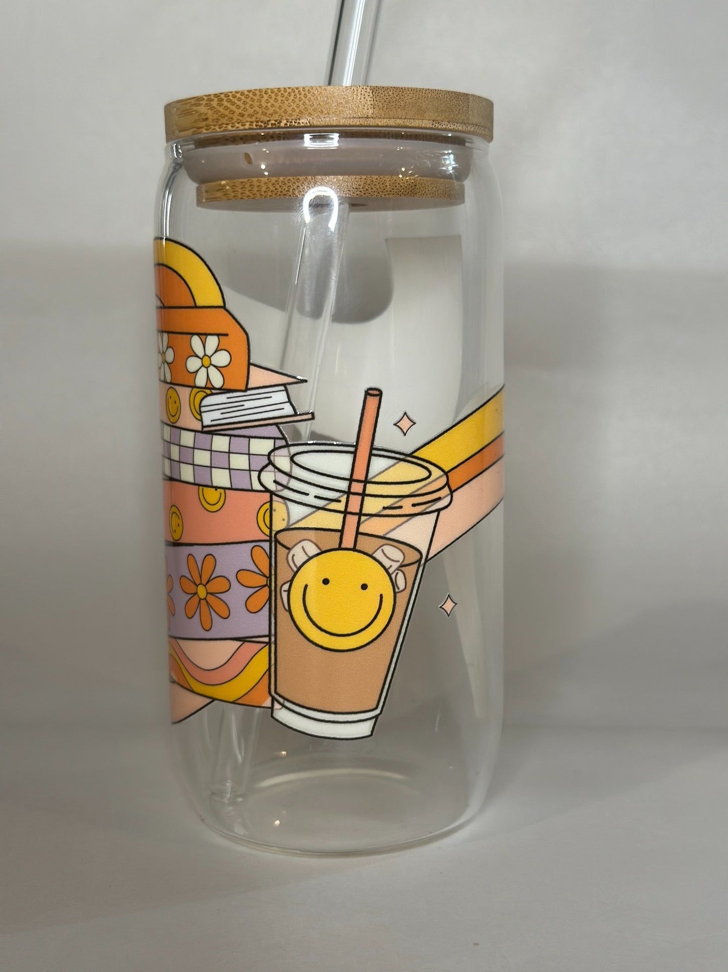 Retro Book Stack Libby Glass – 16oz Pastel Book Lover Glass Cup