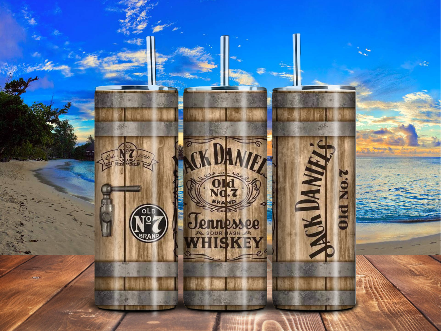 Whiskey Barrel-Themed 20oz Skinny Tumbler – Rustic Distillery Design, Handmade Stainless Steel Drinkware