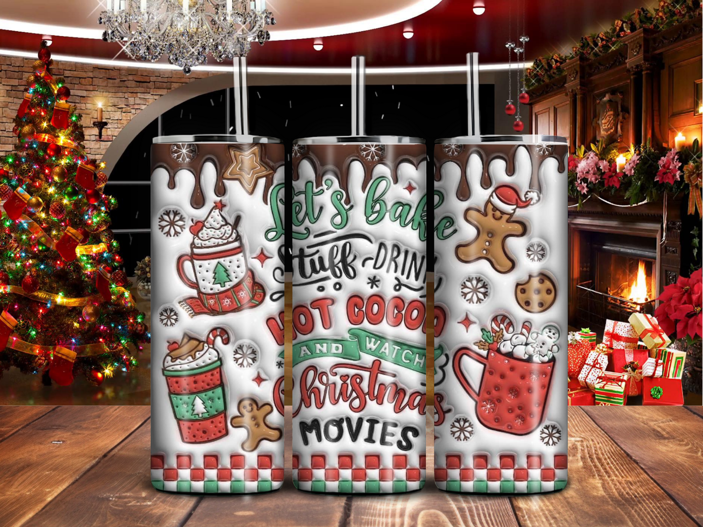 Let’s Bake Stuff & Drink Hot Cocoa – Christmas 20oz Tumbler with Cookies, Mugs & Holiday Cheer