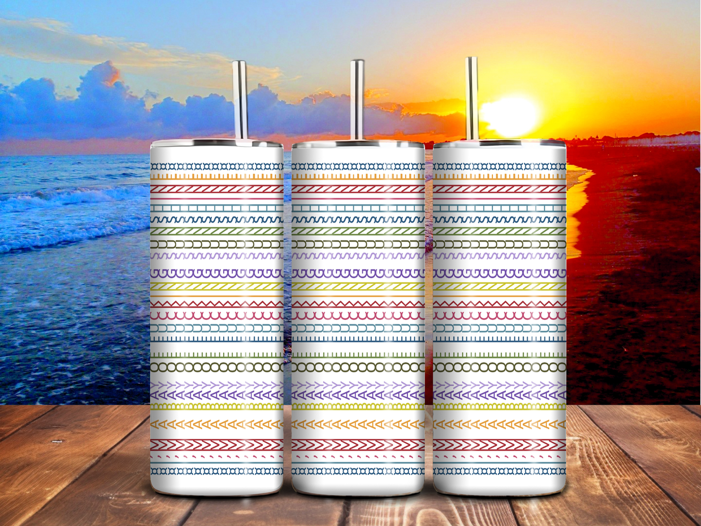 “A Ray of F*cking Sunshine” 20oz Skinny Tumbler – Colorful Striped Sass, Handmade Stainless Steel