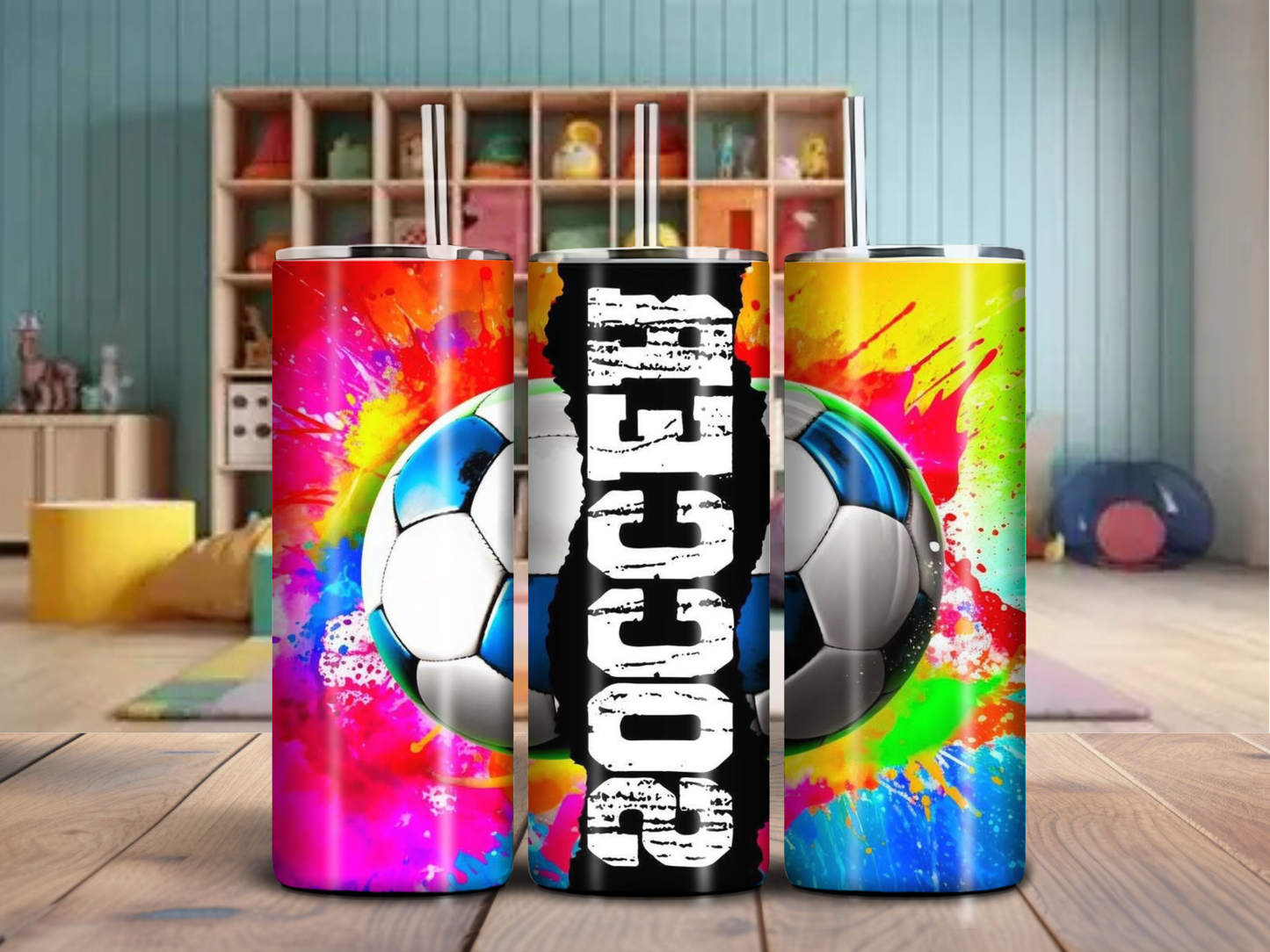 Soccer Splash 20oz Tumbler – Vibrant Sports Cup for Players & Fans