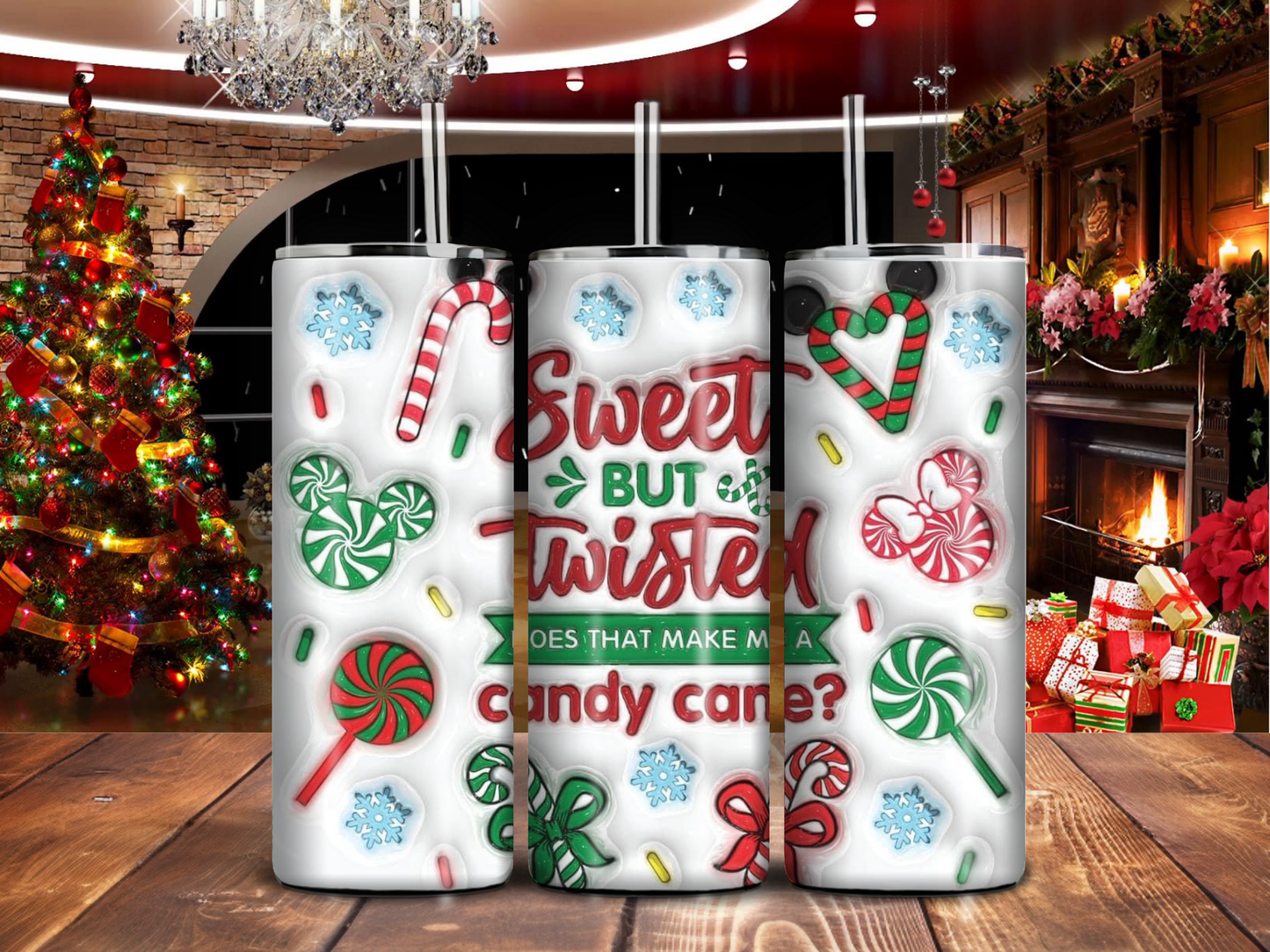 Sweet But Twisted 20oz Tumbler – Candy Cane Christmas Design with Peppermint & Sprinkles
