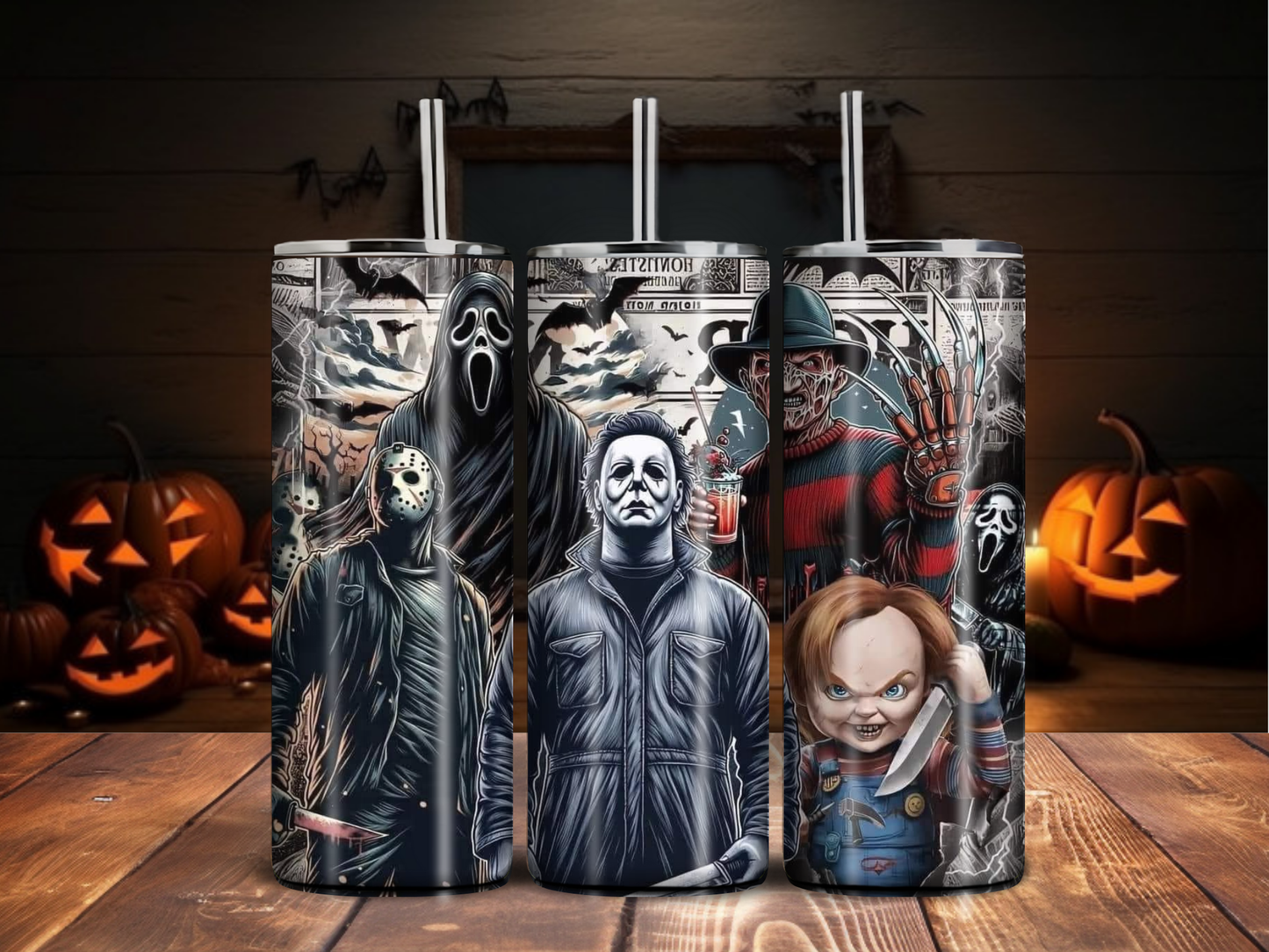 Ultimate Slasher Tumbler – Horror Movie Icons Lineup Design (20oz)