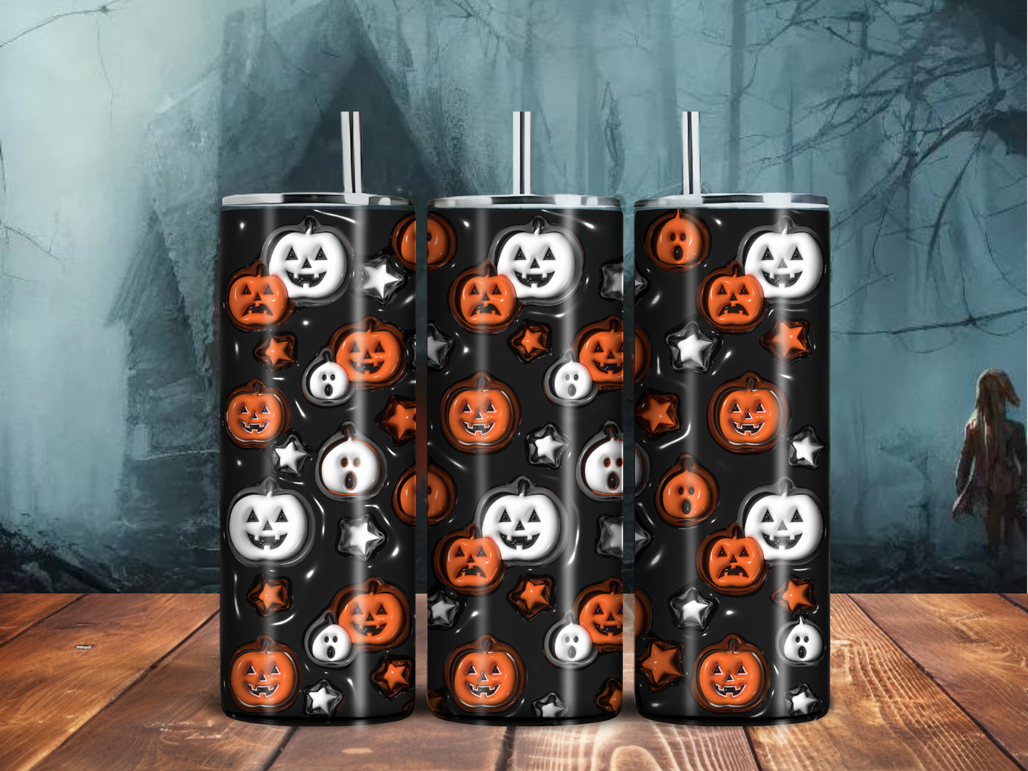 Jack-O'-Lantern & Ghost Halloween Tumbler – 20oz Sublimated Stainless Steel Spooky Drinkware