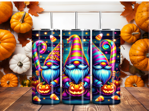 20oz Neon Halloween Gnome Tumbler – Candy Corn, Pumpkins & Glow Vibes | Sublimation Stainless Steel Cup