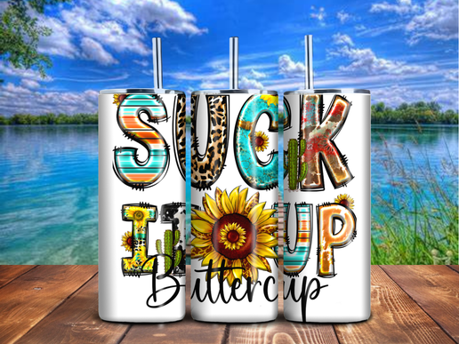 Suck It Up Buttercup 20oz Tumbler – Western Serape Leopard Print with Sunflower