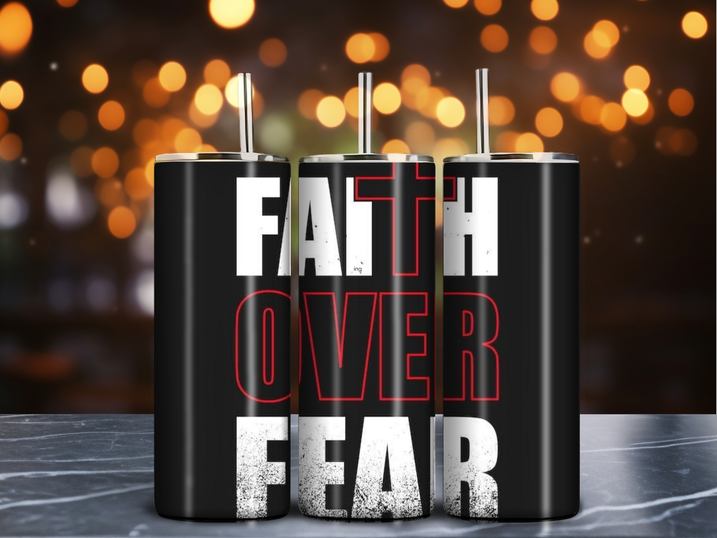 Faith Over Fear Tumbler – 20oz Inspirational Stainless Steel Drinkware (Black & Red)