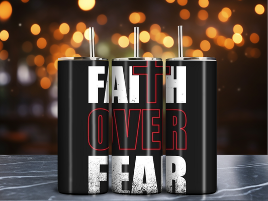 Faith Over Fear Tumbler – 20oz Inspirational Stainless Steel Drinkware (Black & Red)