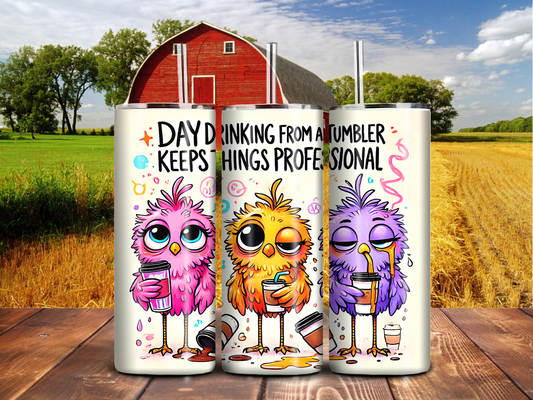 Day Drinking from a Tumbler 20oz Cup – Funny Stainless Steel Skinny Tumbler for Coffee, Wine & Cocktails
