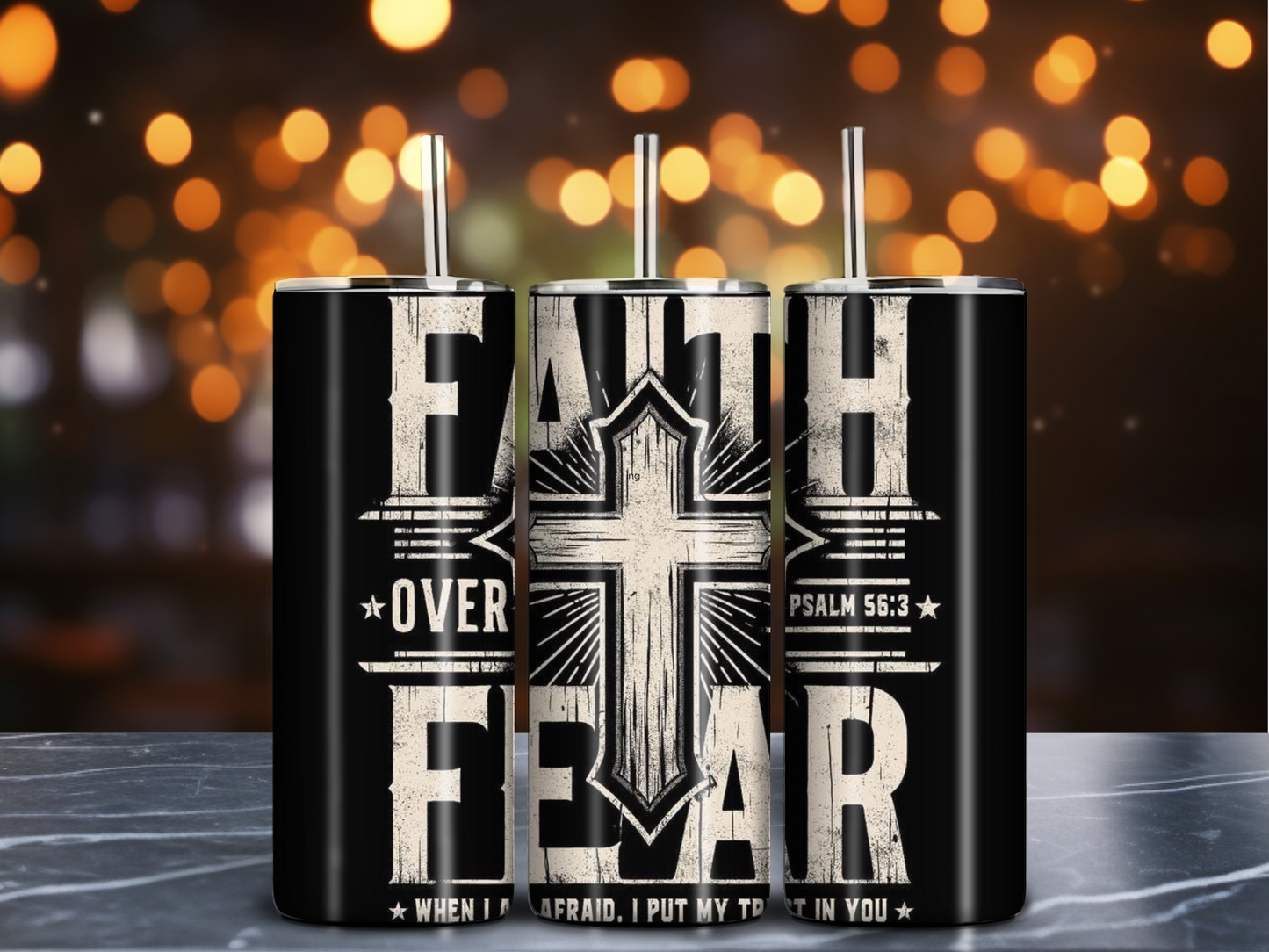 Rustic Cross Faith Over Fear - Psalm 56:3 Tumbler