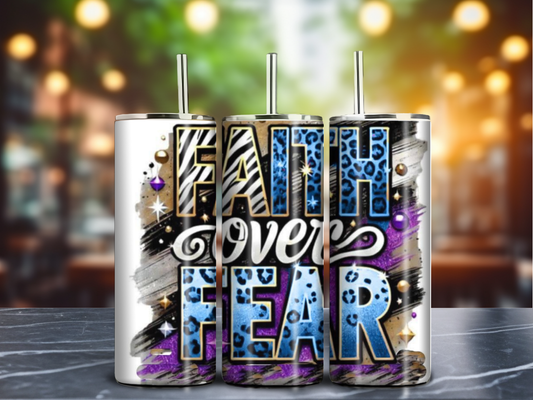 Faith Over Fear – 20oz Animal Print Glitter Tumbler