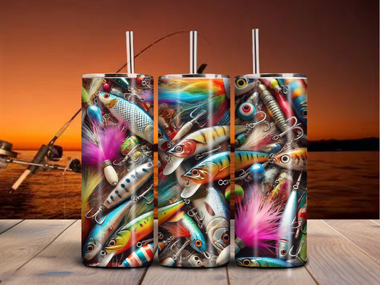 Fishing Lures 20oz Tumbler – Tackle Box-Inspired Cup for Anglers