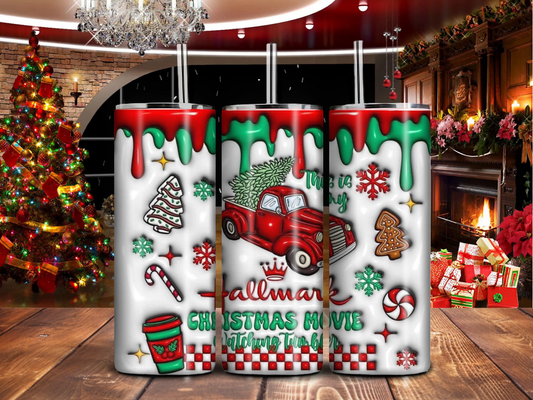 Hallmark Christmas Movie Watching Tumbler – 20oz Red Truck Holiday Cup with Drips & Gingerbread