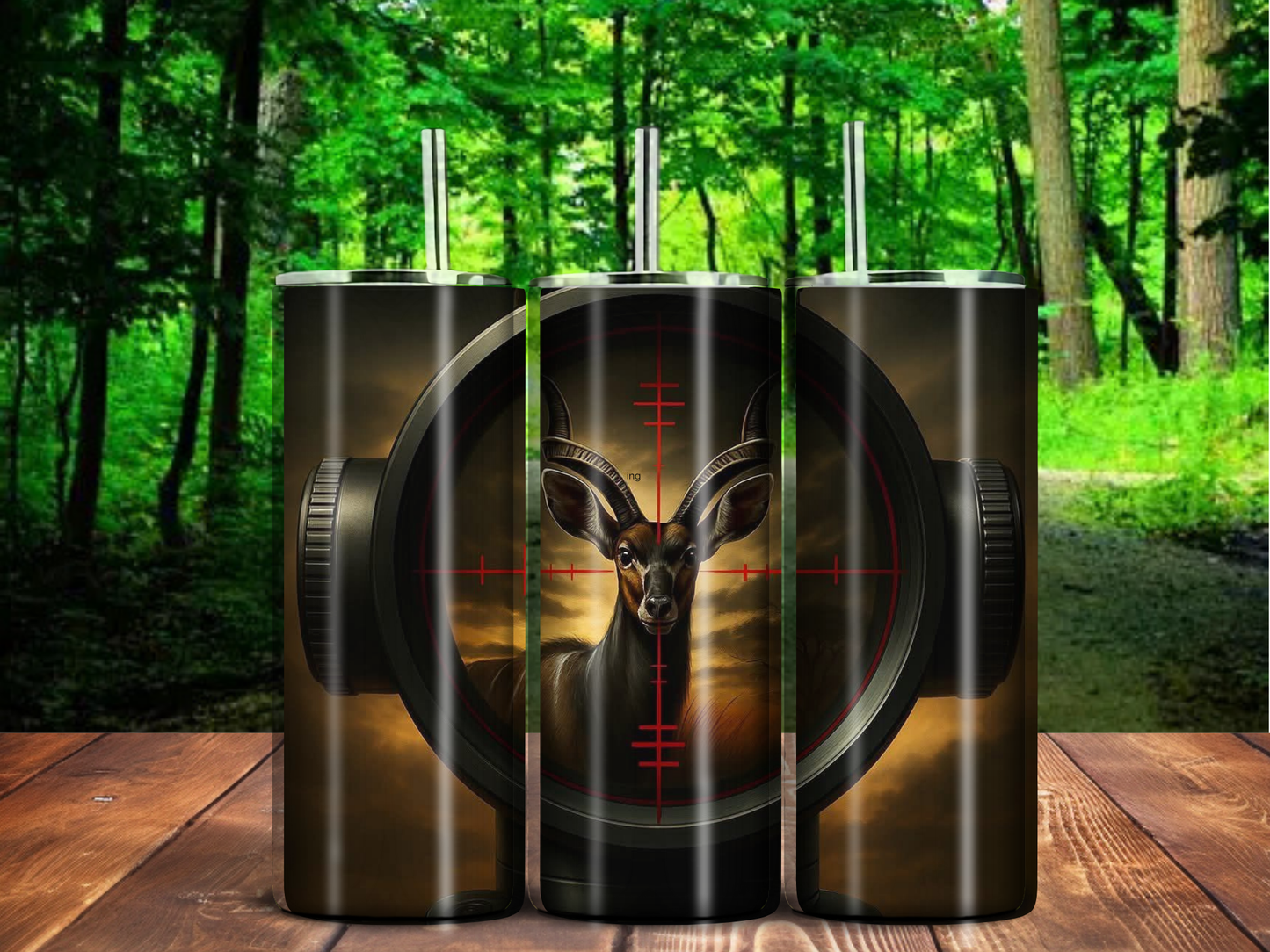 Hunting Scope 20oz Tumbler – Buck in Crosshairs Design for Precision Outdoorsmen