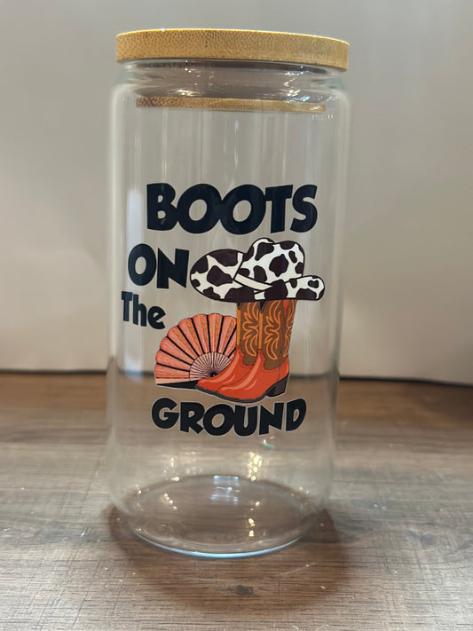 Boots on the Ground – 16oz UV DTF Libby Glass with Bamboo Lid & Plastic Straw