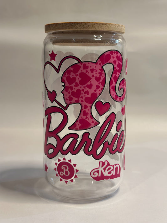 Pink Retro Doll-Inspired 16oz UV DTF Libby Glass with Bamboo Lid & Straw Toppers