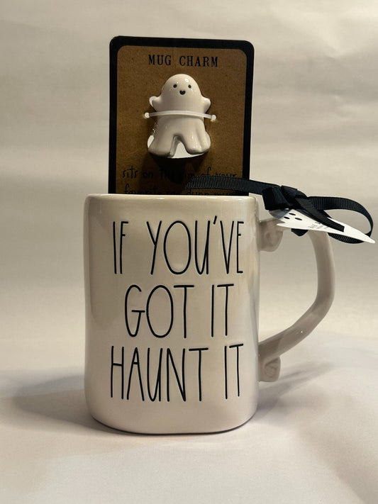 Rae Dunn “If You’ve Got It, Haunt It” 12oz Mug with Ghost Charm – Artisan Collection by Magenta