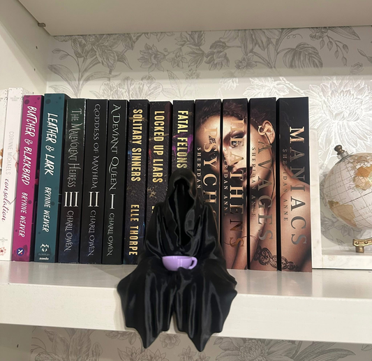 Suriel Figurine – Hooded Grim Statue with Purple Teacup | 3D Printed Gothic Decor (5.25” Tall)