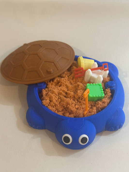 Mini Turtle Sandbox with Lid – 3D Printed Desktop Sand Tray Toy, Includes Accessories