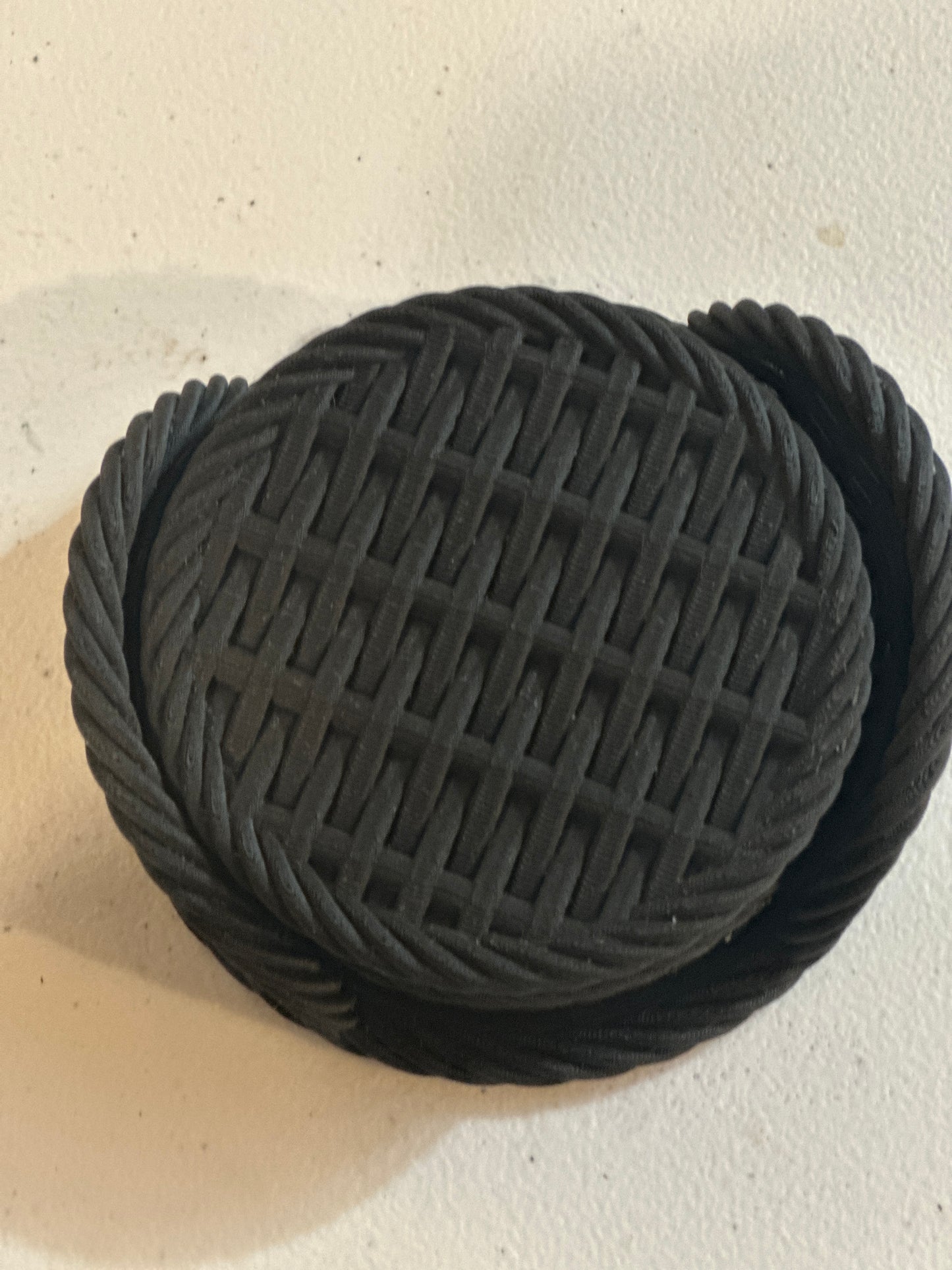 3D Printed Wicker-Style Drink Coaster Set – 3.75” Round – Handmade Rustic Coasters with Holder