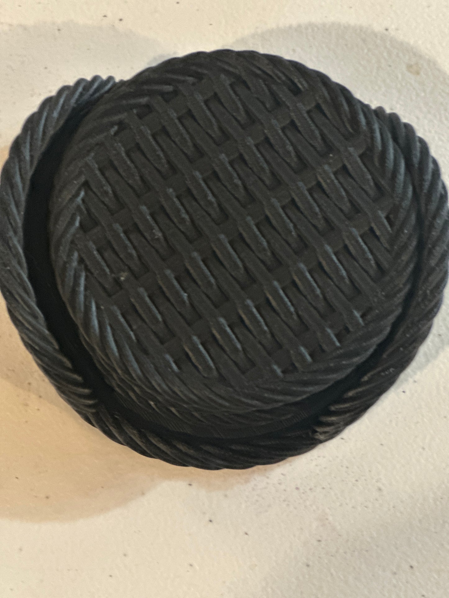 3D Printed Wicker-Style Drink Coaster Set – 3.75” Round – Handmade Rustic Coasters with Holder