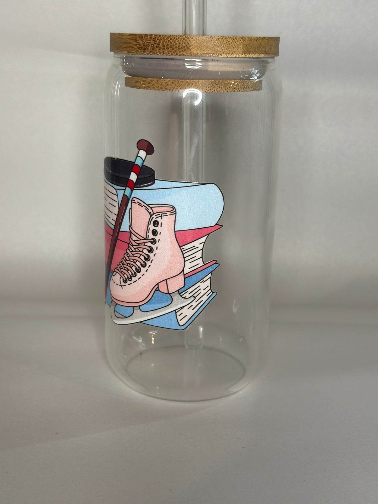 Smells Like Hockey Romance Libby Glass – 16oz Iced Coffee Cup with Bamboo Lid & Glass Straw