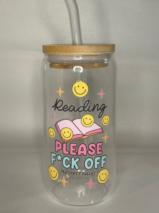 Reading – Please F*ck Off (Respectfully) – 16oz Libby Glass with Bamboo Lid & Straw