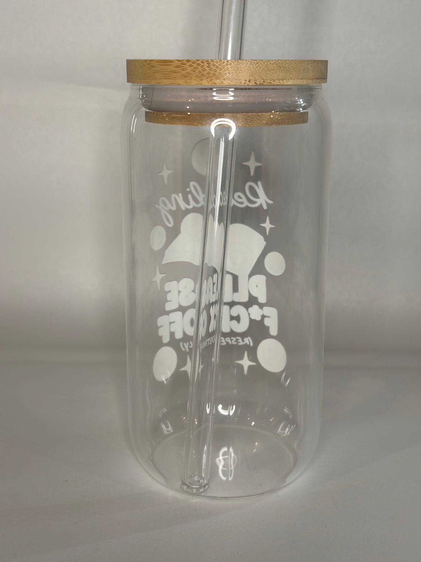Reading – Please F*ck Off (Respectfully) – 16oz Libby Glass with Bamboo Lid & Straw