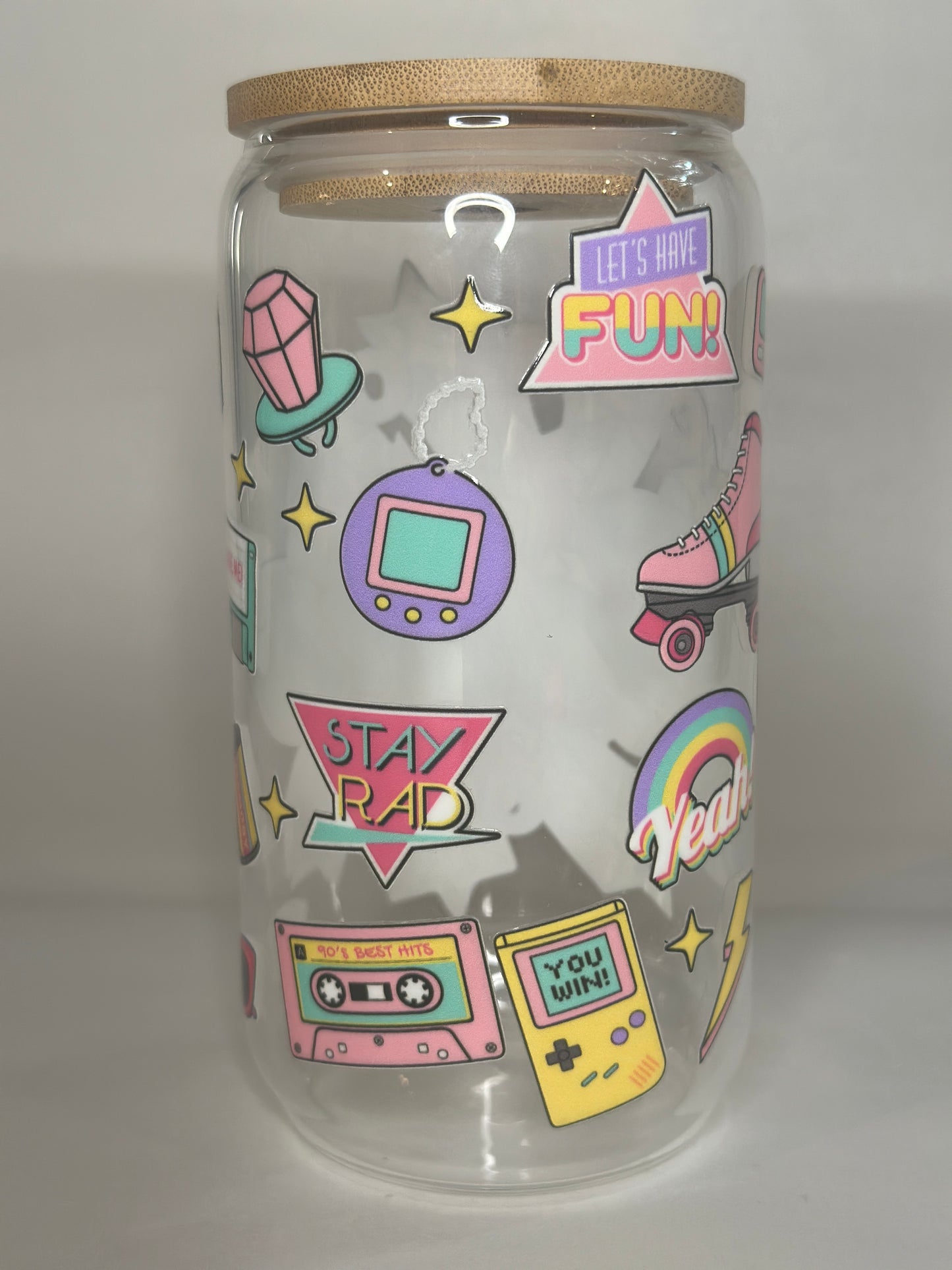 Come On Barbie Let’s Go Party 16oz Libby Glass – UV-DTF Retro Starburst Cup with Lid & Straw
