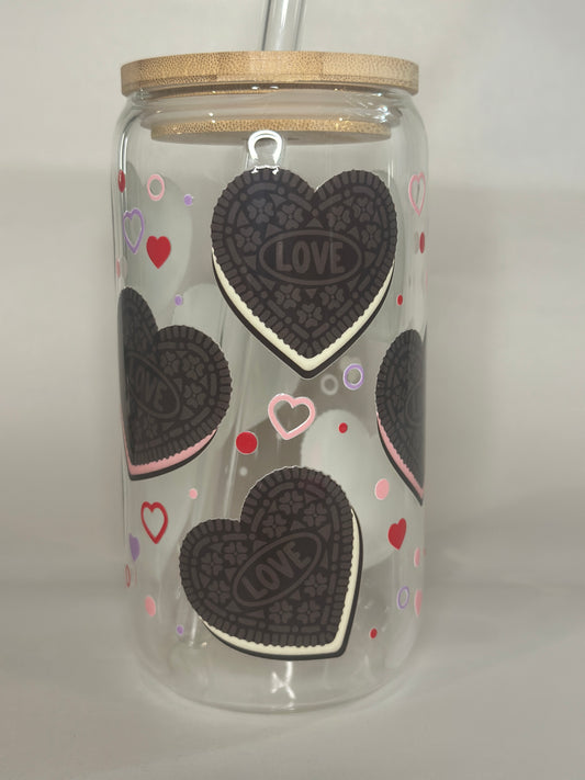 Love Cookie Libby Glass – 16oz Heart Cookie Glass Cup with Lid & Straw
