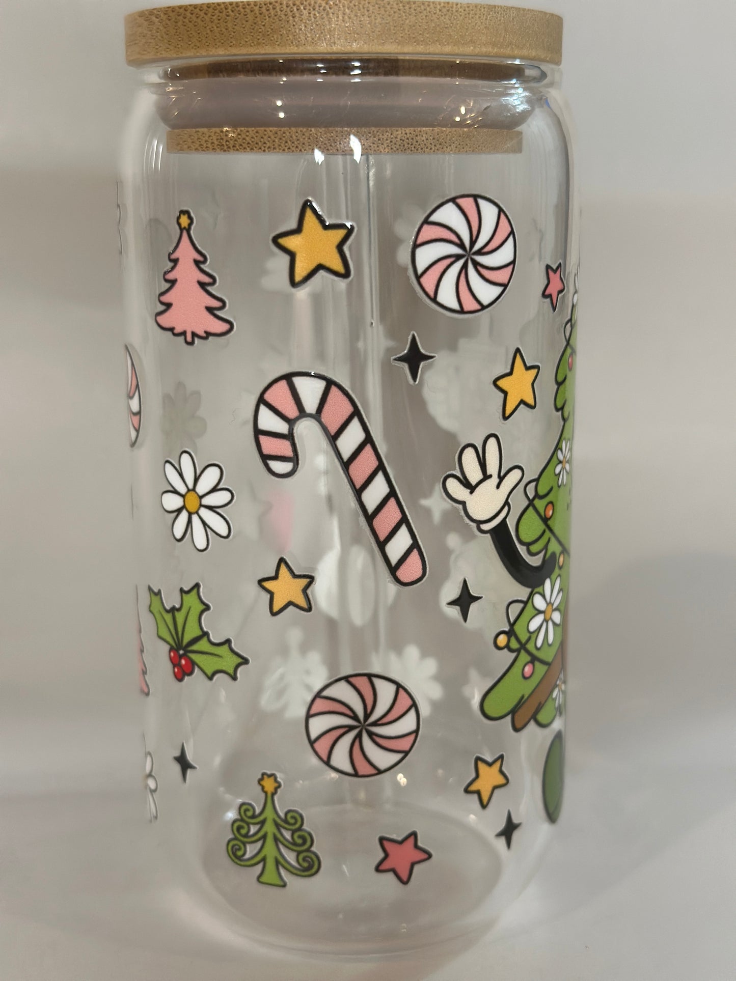 Daisy Tree 16oz Christmas Libby Glass | Cute Holiday Glass Cup with Lid & Straw