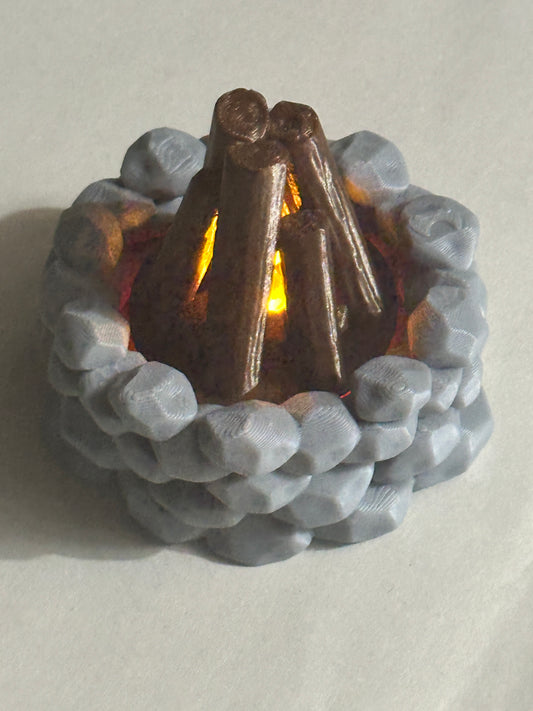 Mini 3D Printed Rock Campfire with LED Light – Realistic Faux Campfire Decor