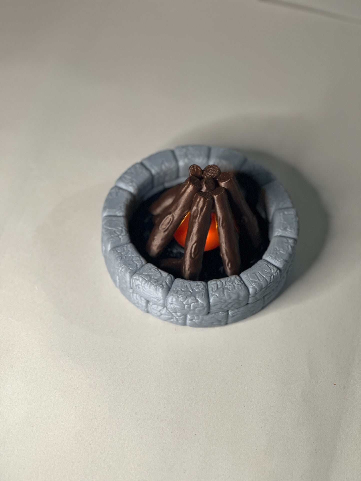 Mini 3D Printed Brick Fire Pit Campfire with Flickering LED – Rustic Faux Campfire Decor (4.5” x 3”)