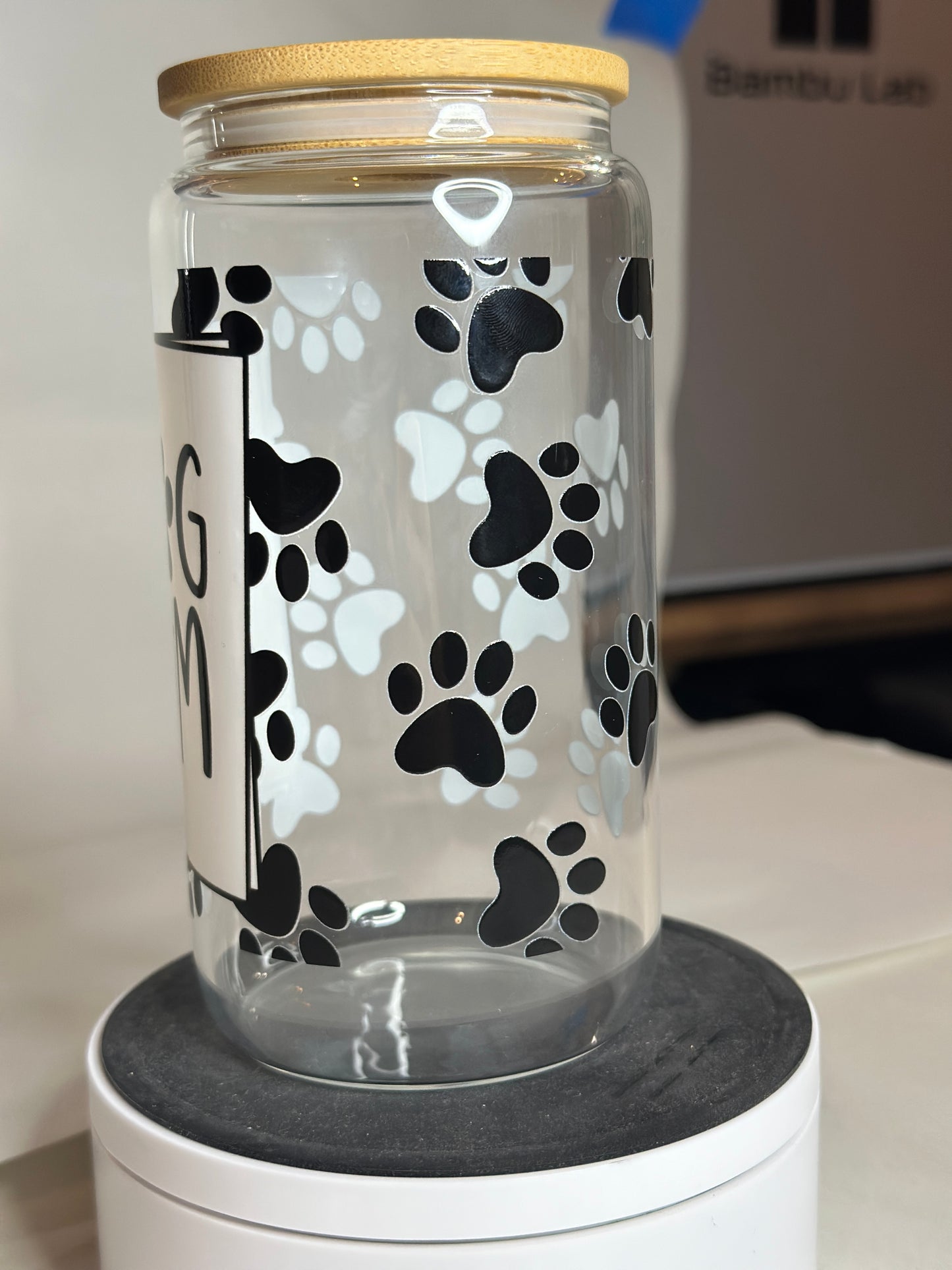 Dog Mom Libby Glass – 16oz Iced Coffee Cup with Bamboo Lid & Straw
