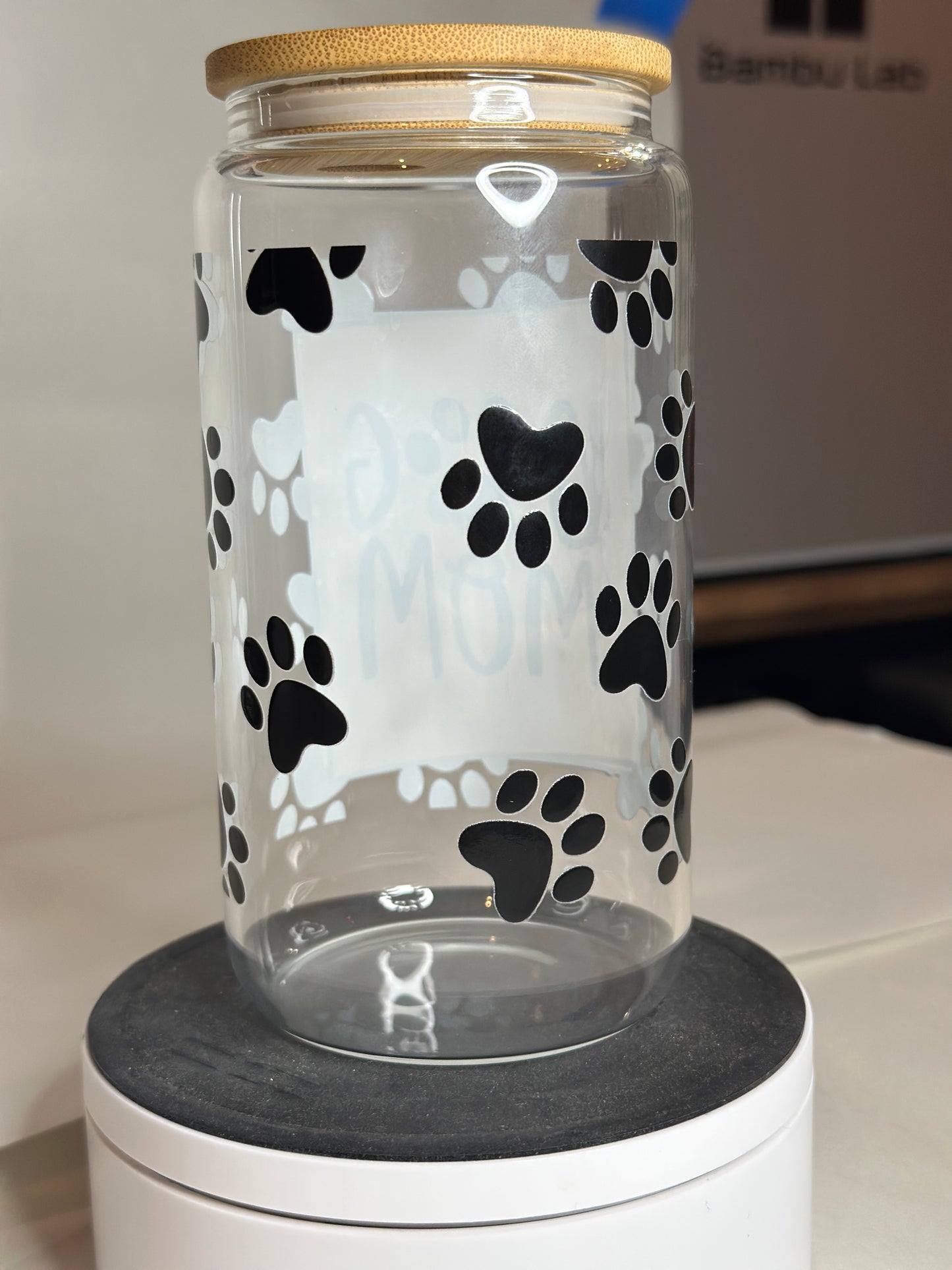 Dog Mom Libby Glass – 16oz Iced Coffee Cup with Bamboo Lid & Straw