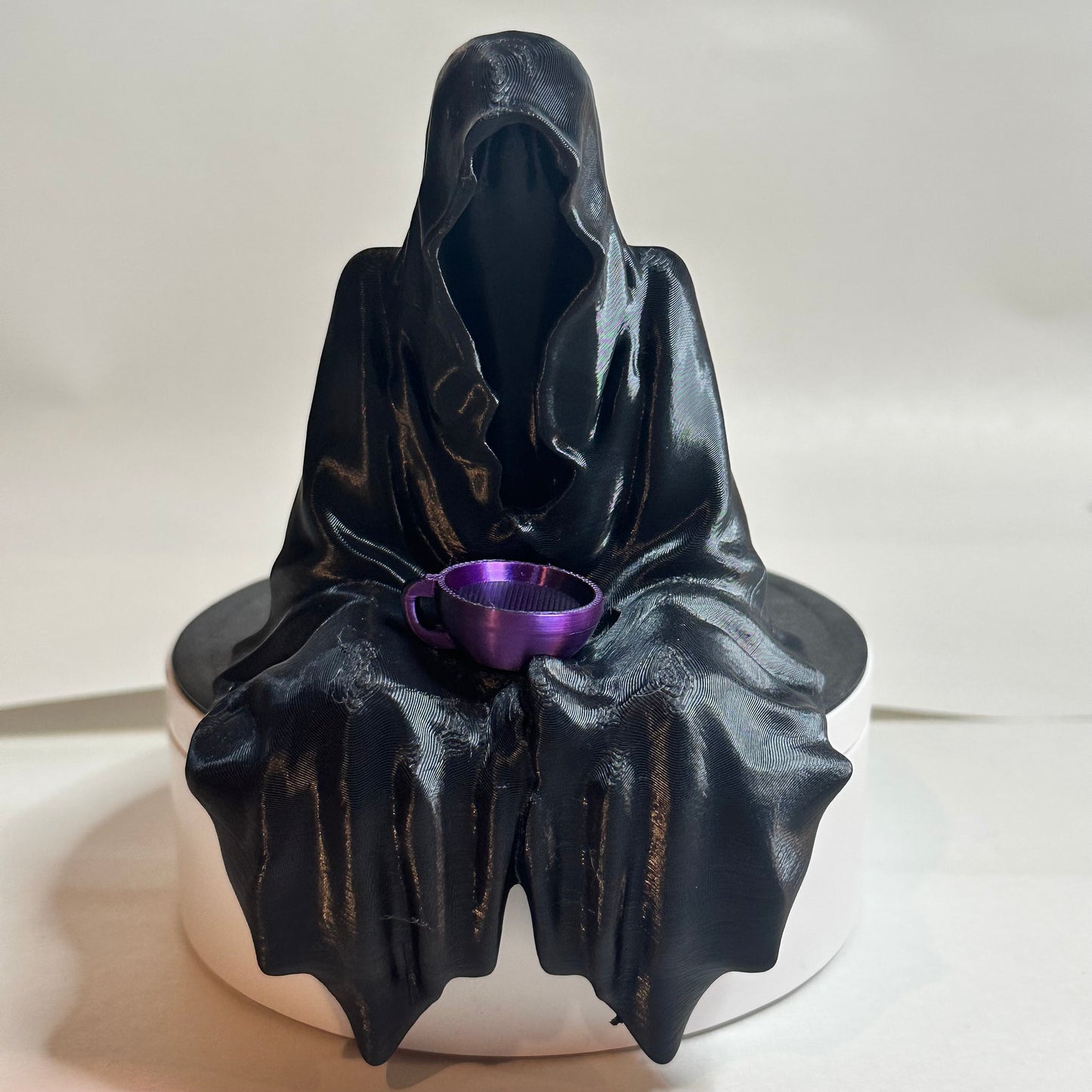 Suriel Figurine – Hooded Grim Statue with Purple Teacup | 3D Printed Gothic Decor (5.25” Tall)