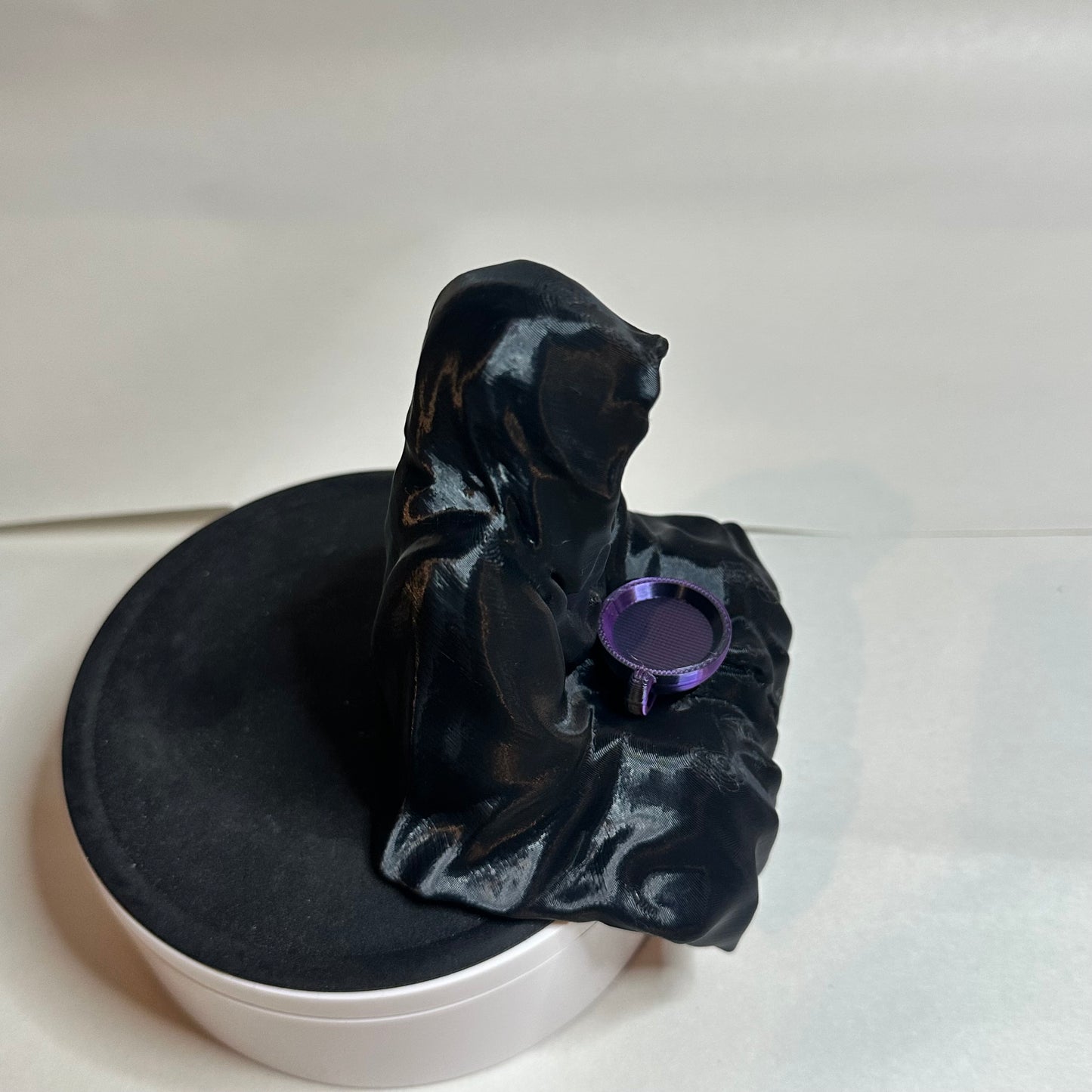 Suriel Figurine – Hooded Grim Statue with Purple Teacup | 3D Printed Gothic Decor (5.25” Tall)
