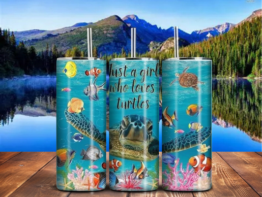 Just a Girl Who Loves Turtles – 20oz Ocean Life Stainless Steel Tumbler