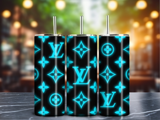 Neon Luxe Glow – 20oz Black & Teal Designer-Inspired Tumbler
