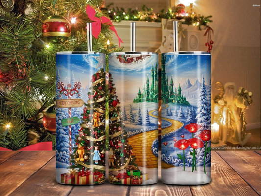Whimsical Holiday Fantasy Landscape Tumbler – 20oz Emerald Path Christmas Cup