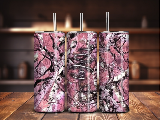 Pink Camo Wifey 20oz Tumbler – Rustic Hunting Style Stainless Steel Skinny Cup